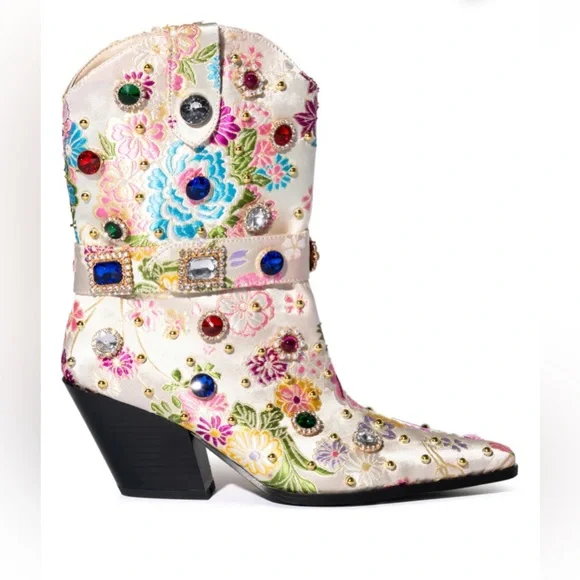 AZALEA WANG DILIGENT EMBELLISHED BASIC CHUNKY BOOTIE IN BONE 7.5 - Picture 3 of 16